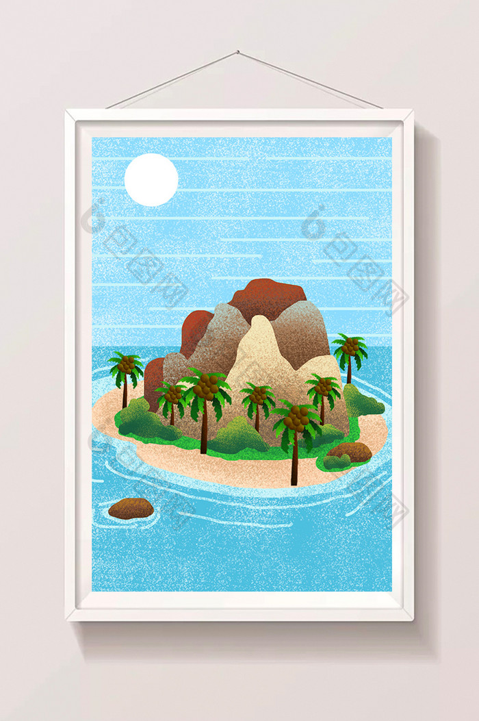 美丽椰岛河流插画背景