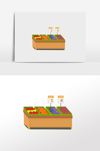 手绘卡通漫画超市 果蔬 货架插画元素图片