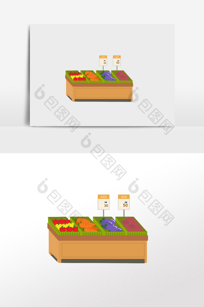 手绘卡通漫画超市 果蔬 货架插画元素