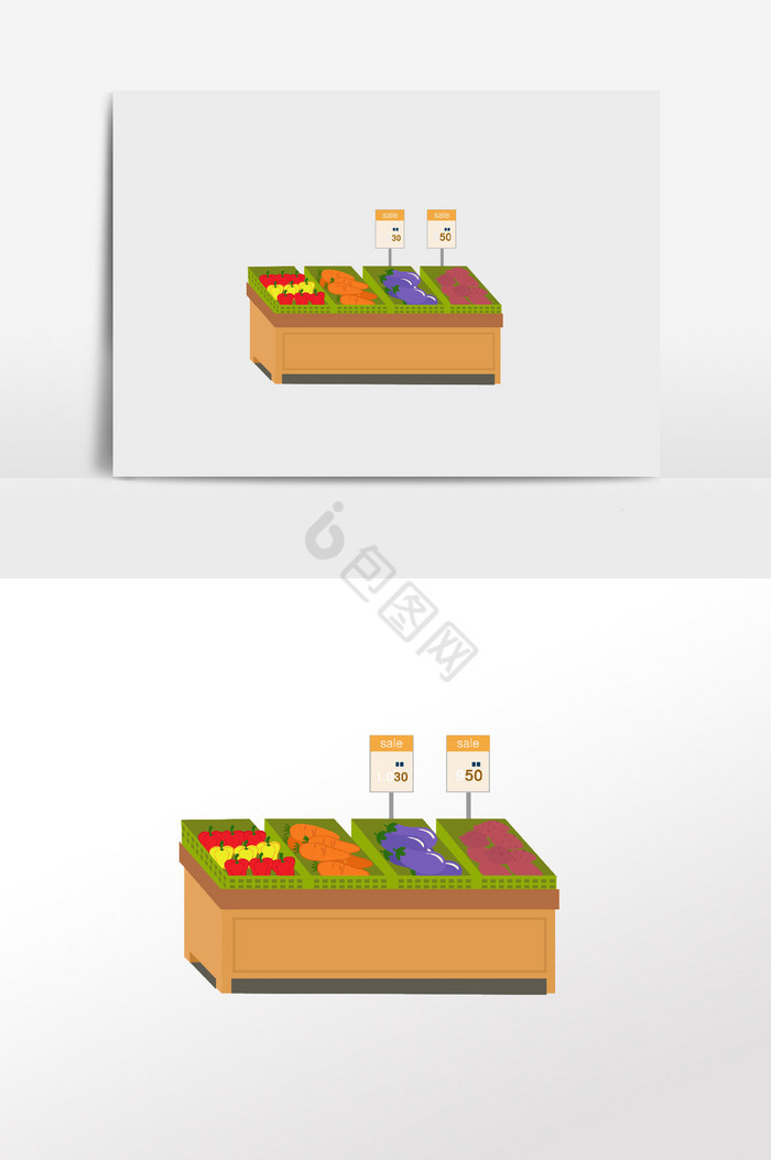 超市果蔬货架插画图片