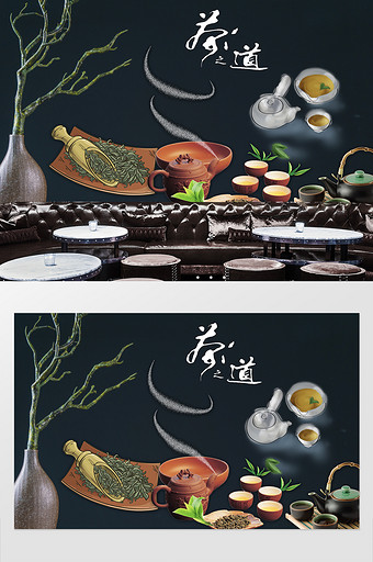 中国风创意茶艺茶具茶叶茶餐厅工装背景墙图片