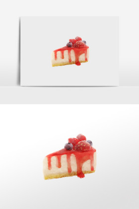 水彩手绘水果一块草莓汁蛋糕