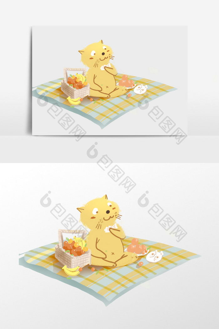 野炊的小黄猫插画元素