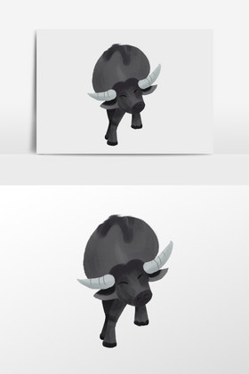灰色牛插画图片