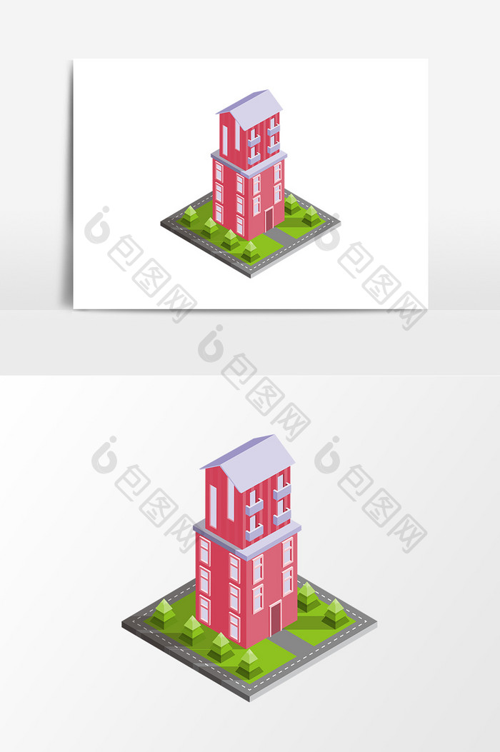 2.5D元素红色外墙住宅建筑设计