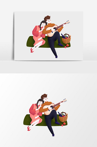 卡通漫画弹吉他情侣插画元素图片