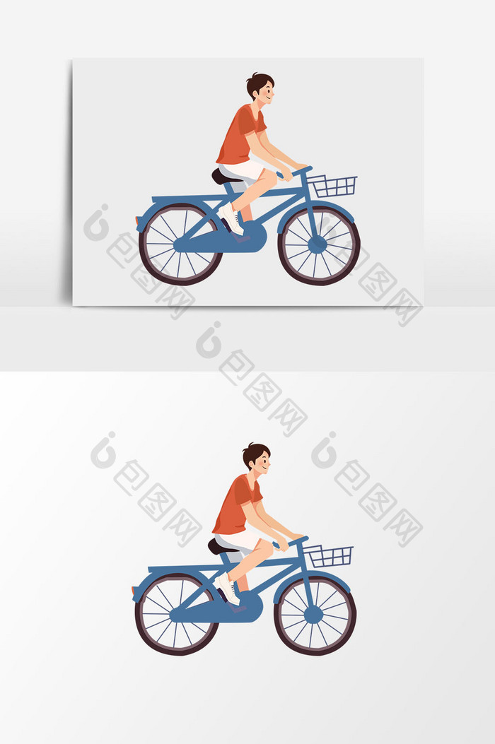 卡通漫画骑自行车的男孩插画元素