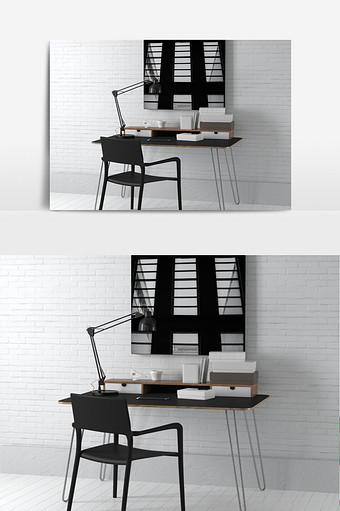 现代黑色书房书桌模型图片