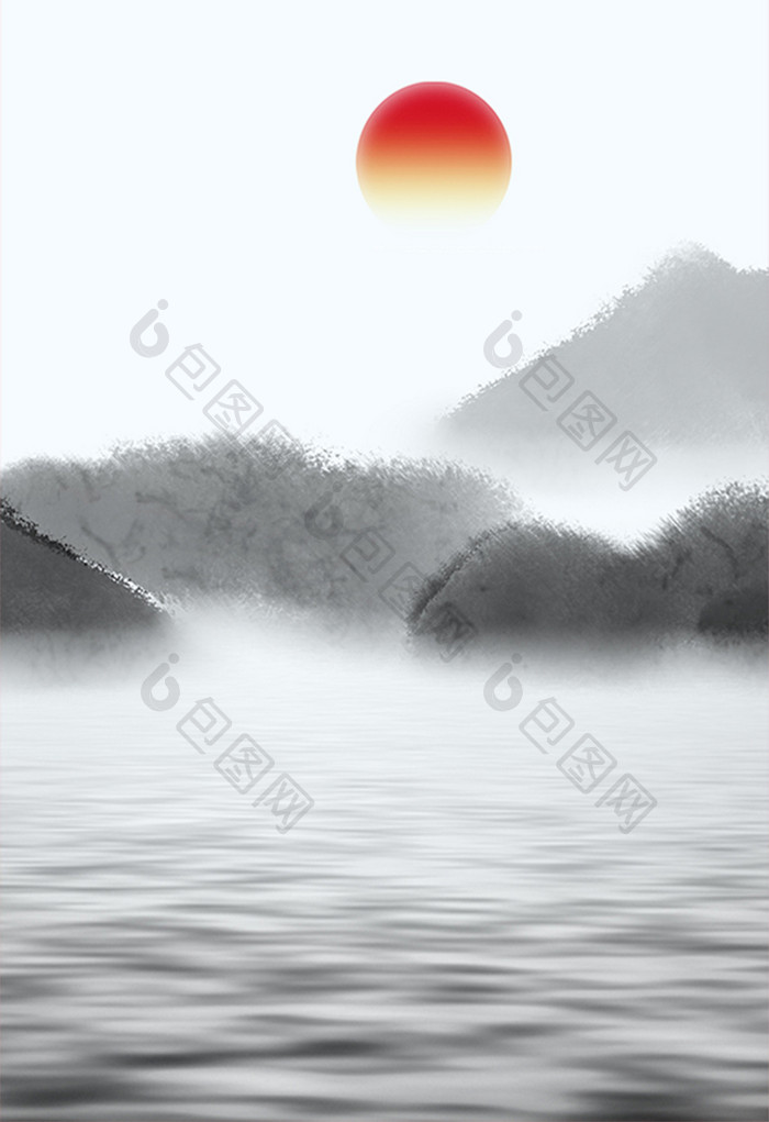 水墨中国风手绘山水插画背景插画素材