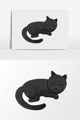 黑色睡觉小猫素材图片