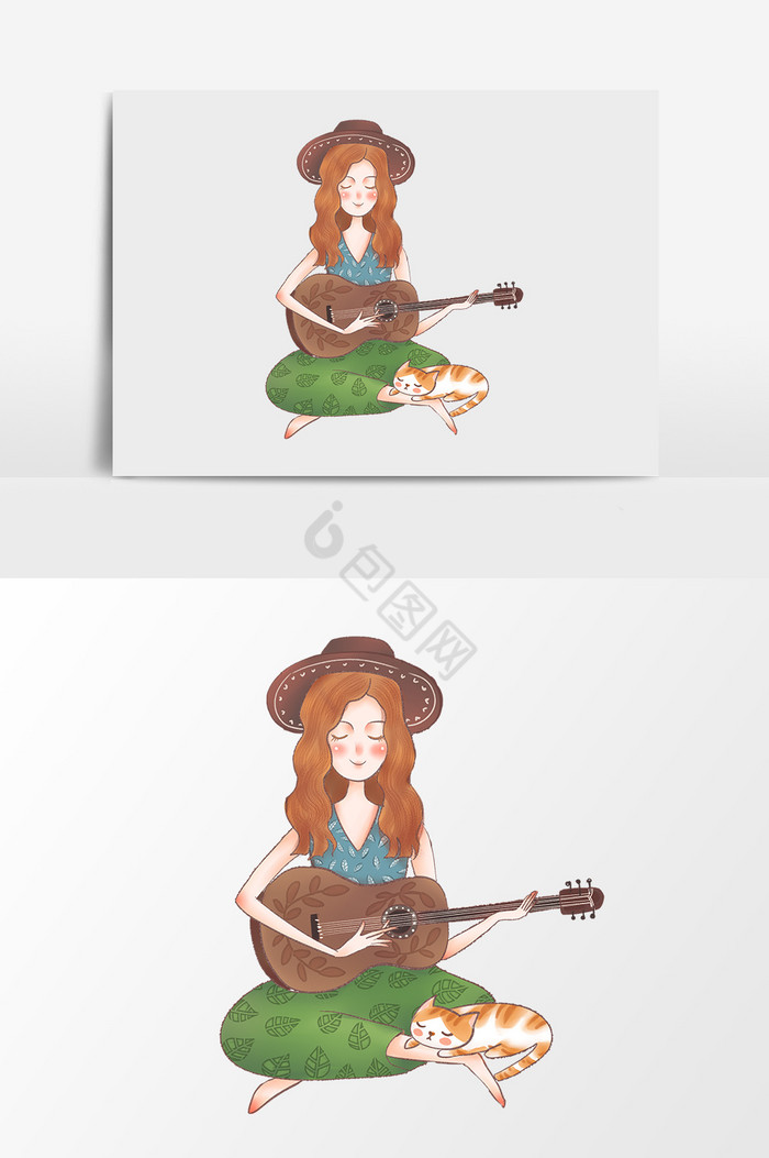 弹吉他少女插画图片