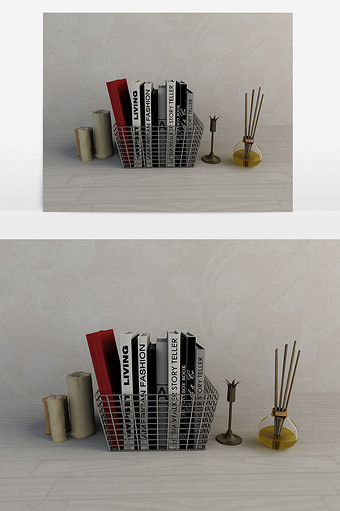 现代书籍蜡烛摆件组合图片