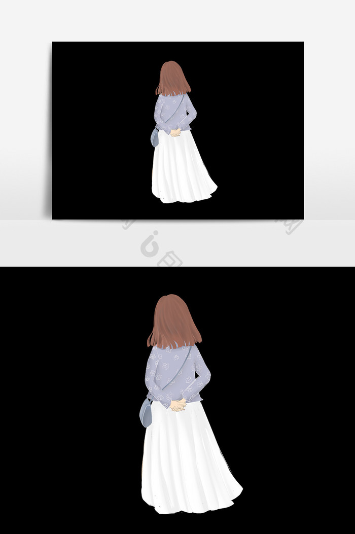 白色裙子少女背影素材