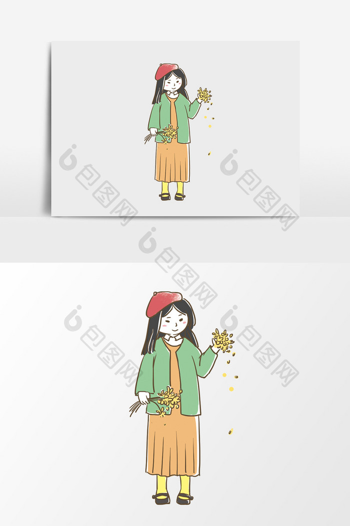 漫画手绘少女花卉图案