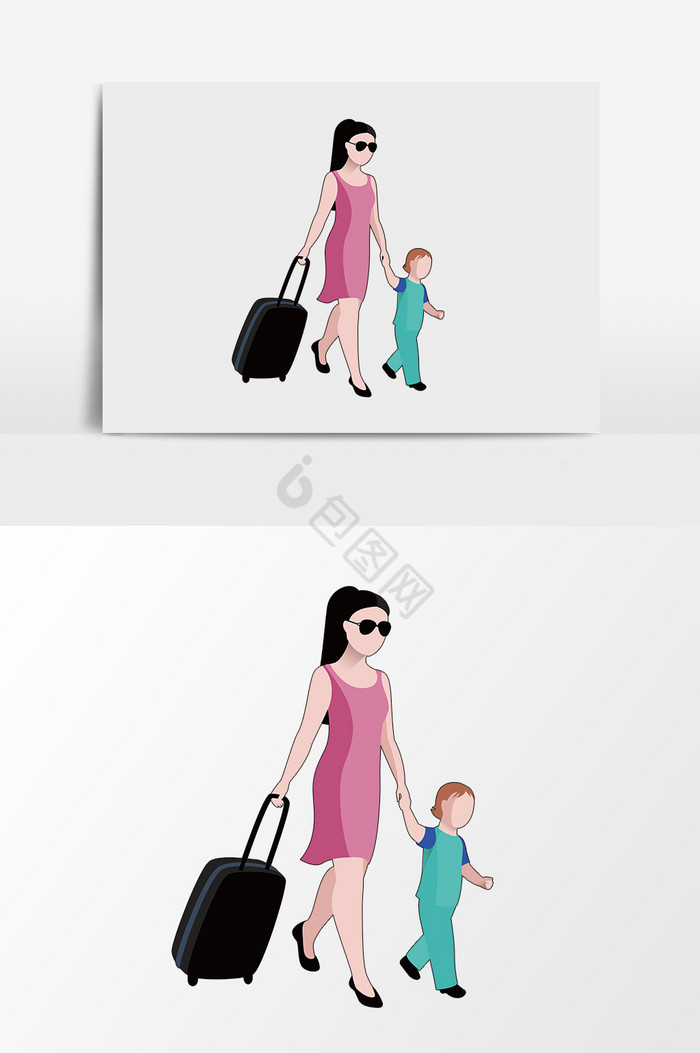 妈妈孩子行李箱旅行图片