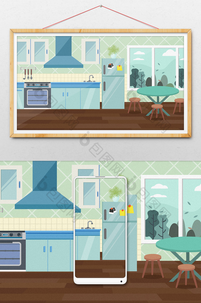 厨房元素厨房插画厨房插画背景图片