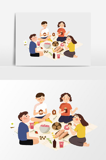 卡通手绘野炊聚餐野餐图片