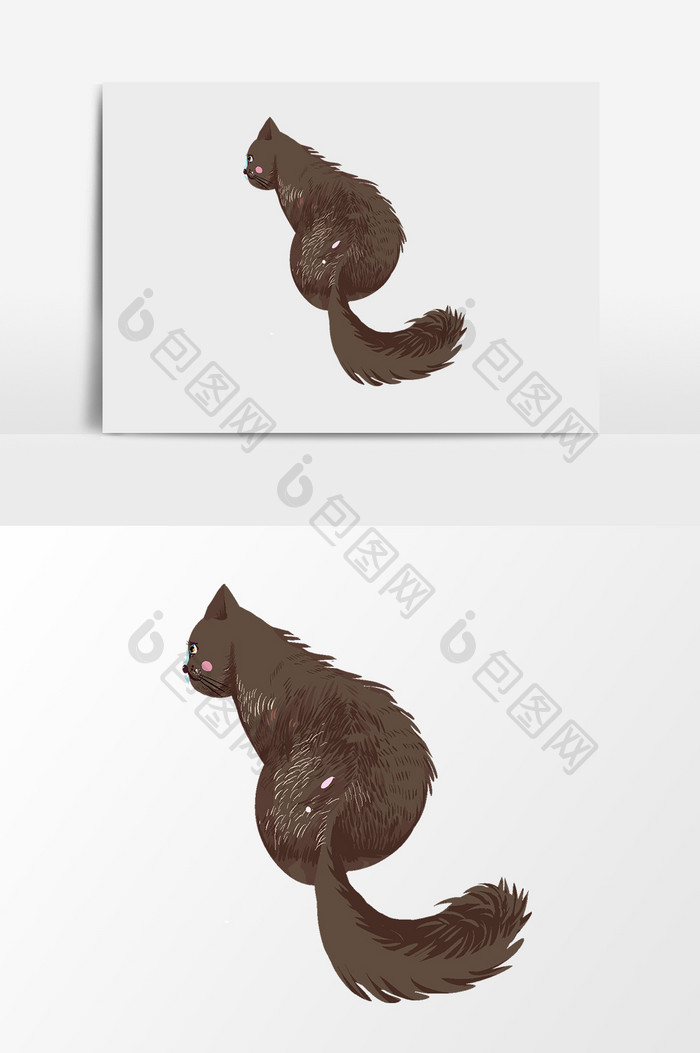 黑色卡通水彩猫咪