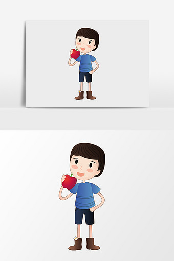 卡通矢量男孩吃苹果图片