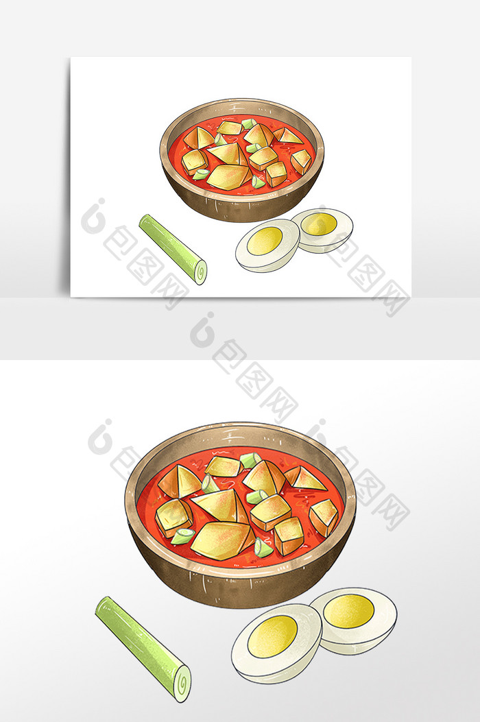 手绘美食豆腐鸡蛋插画素材