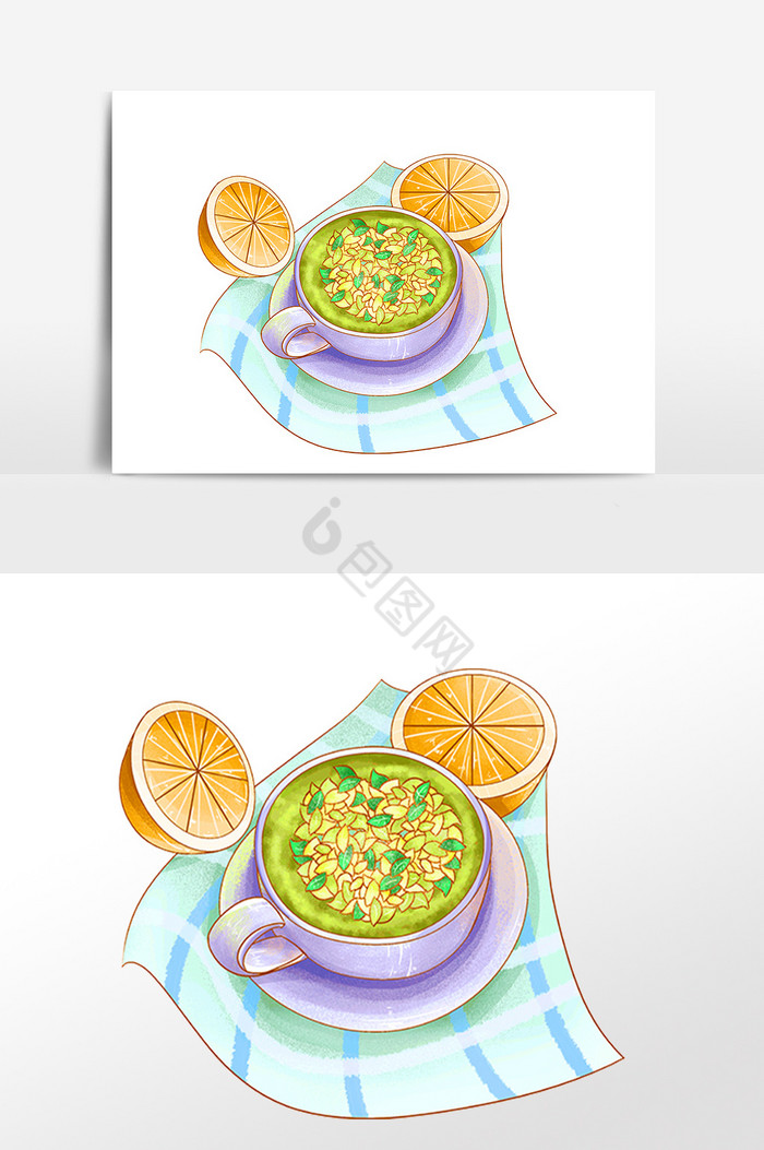 抹茶橘子插画图片
