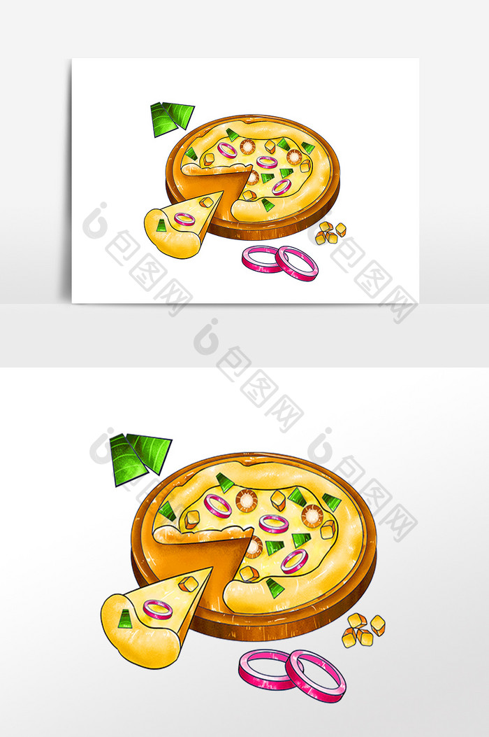 手绘洋葱圈披萨插画素材