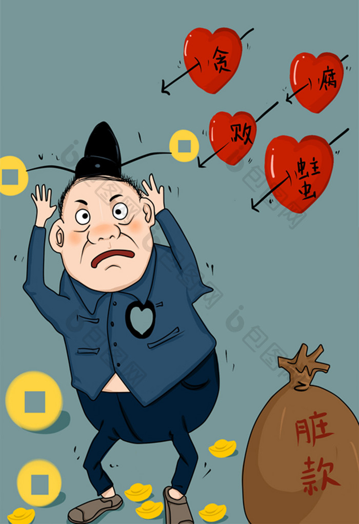 创意卡通反腐倡廉反贪漫画插画