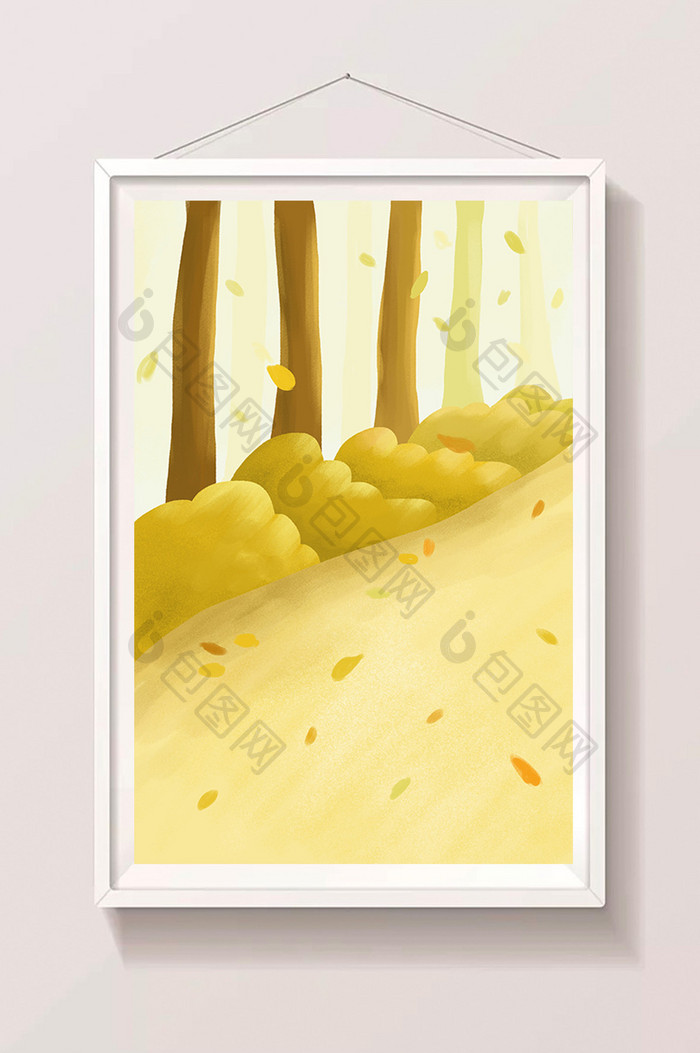 黄色秋天的森林秋分24节气深秋落叶插画