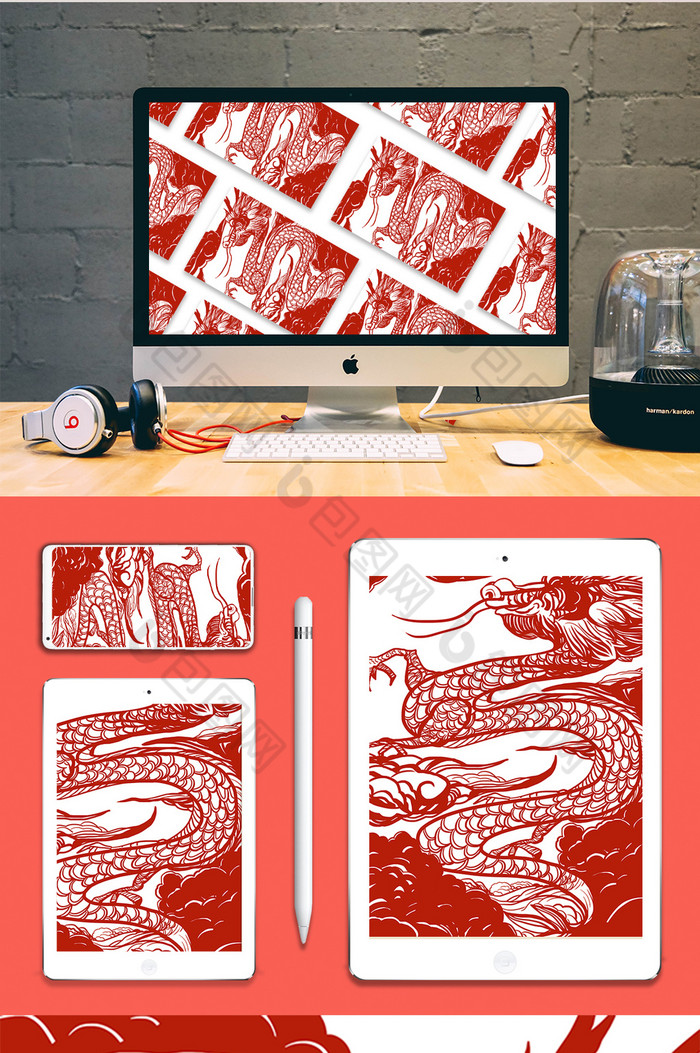 中国风在云中的龙插画图片