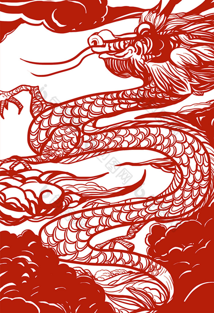 中国风在云中的龙插画图片