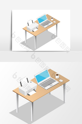 手绘卡通扁平电脑桌子插画素材图片