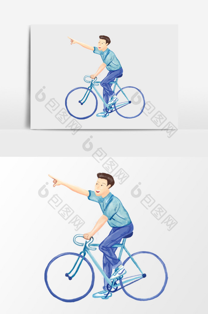蓝色骑自行车帅哥素材