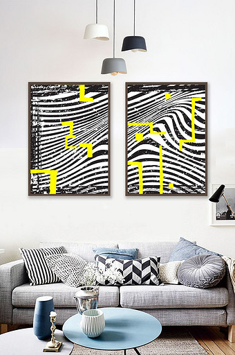 黄色黑色北欧抽象装饰画简约玄关背景墙图片