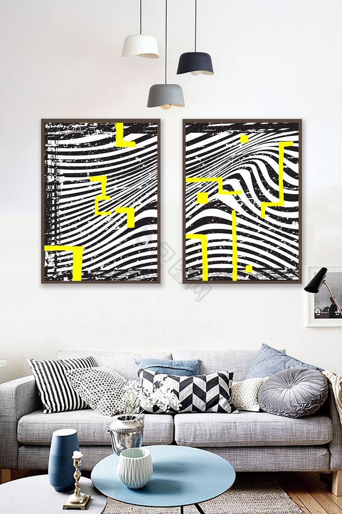 黄色黑色北欧抽象装饰画简约玄关背景墙