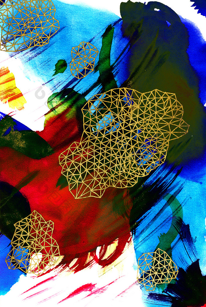 北欧抽象线条彩色色块红色装饰画背景墙素材