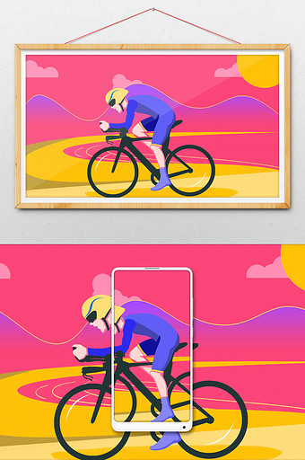 骑自行车的人现代扁平风格图片