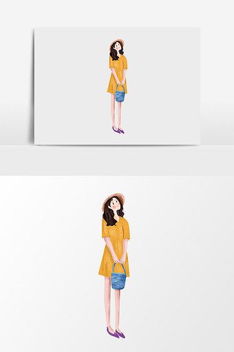 漫画黄裙子少女素材图片
