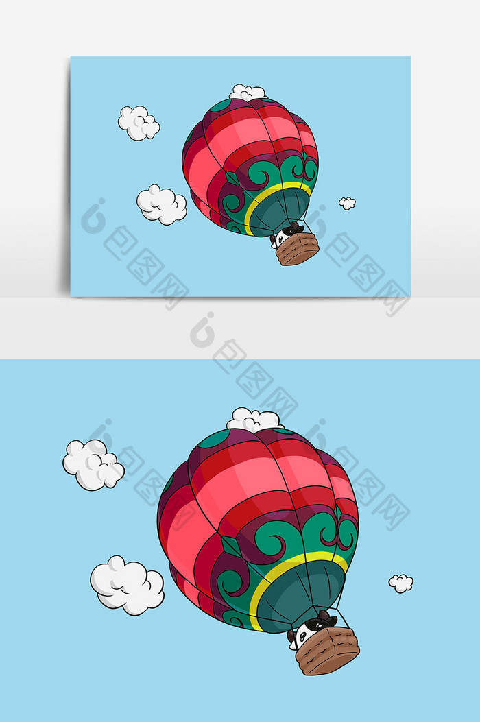 手绘卡通彩色热气球旅游元素