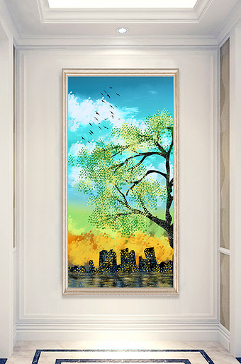 手绘文艺风景玄关创意装饰画
