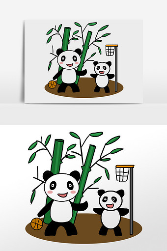 卡通大熊猫打篮球素材图片