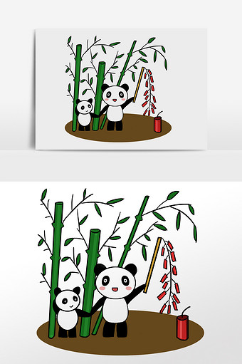卡通大熊猫放炮素材图片