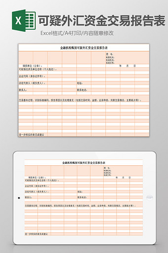 可疑外汇资金交易报告表excel模板图片