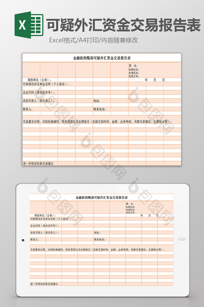 可疑外汇资金交易报告表excel模板