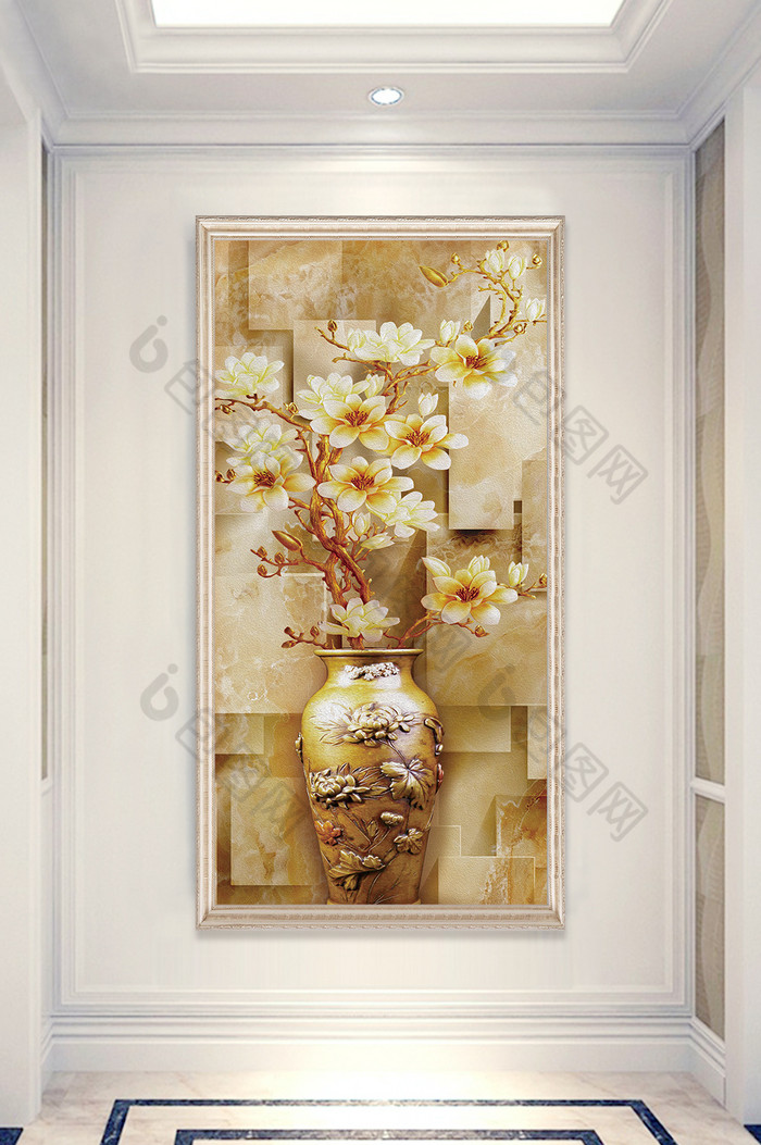 中式牡丹花瓶花卉玄关画图片图片