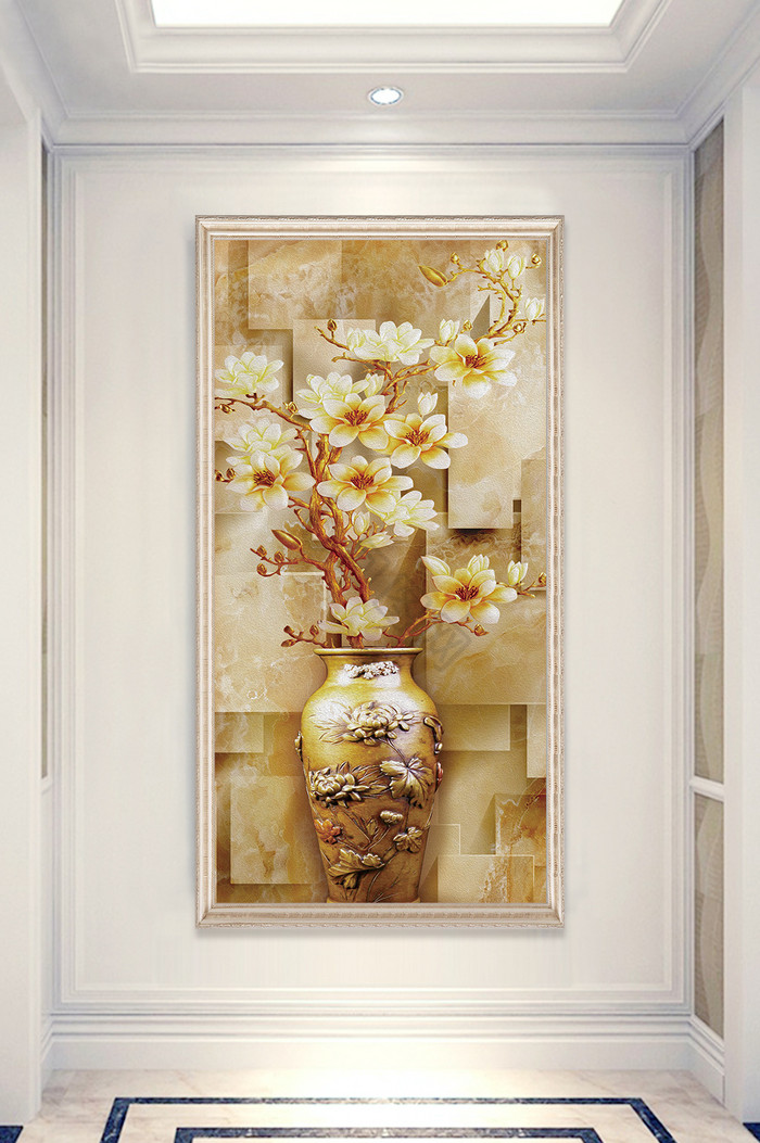 中式牡丹花瓶花卉玄关画图片