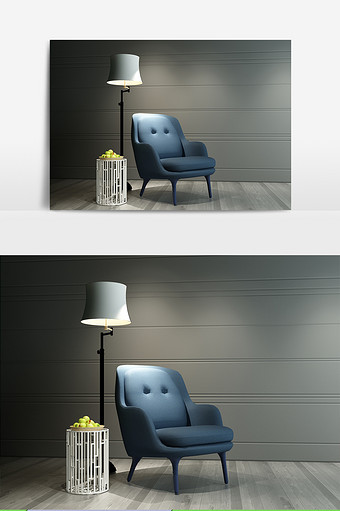 现代蓝灰色布艺沙发模型图片