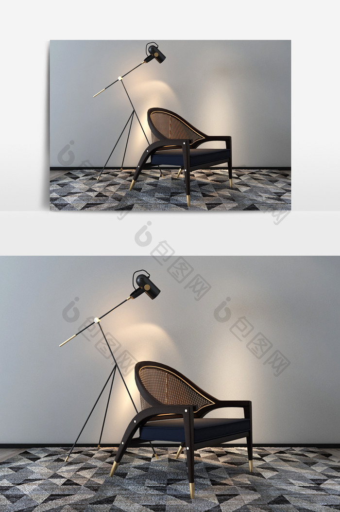 新中式灰色单人椅模型