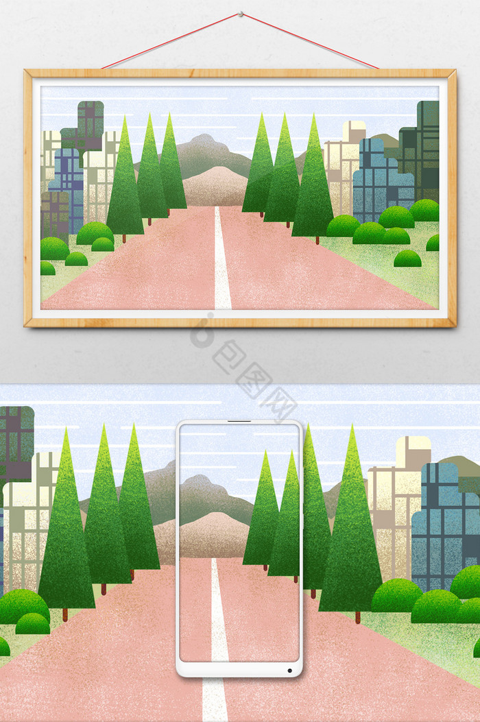 建筑公路插画图片