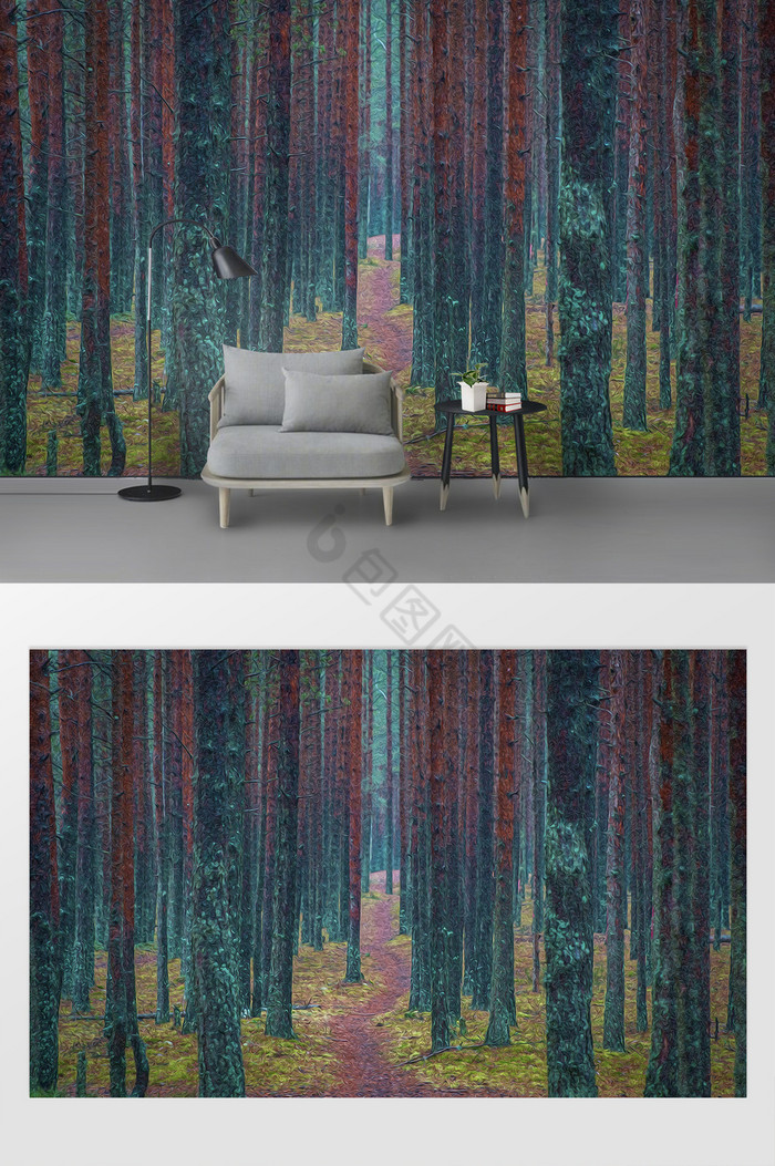 现代简约油画唯美意境树林电视背景墙图片