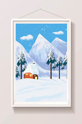 唯美冬天厚厚的积雪手绘儿童插画背景图片